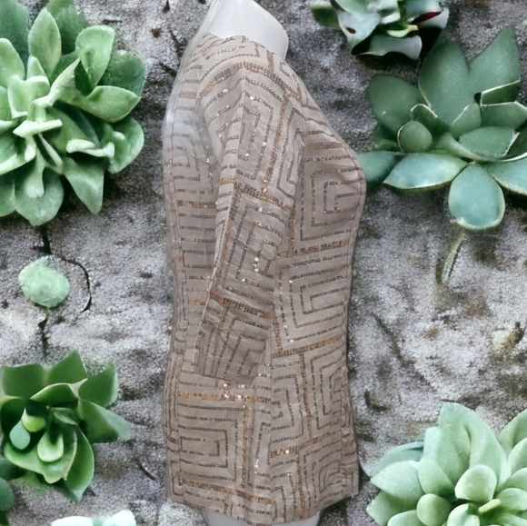 Night Studio Linen Sequin Gold Blazer Fit Flare Lightweight Women's Size 10 - Picture 3 of 9